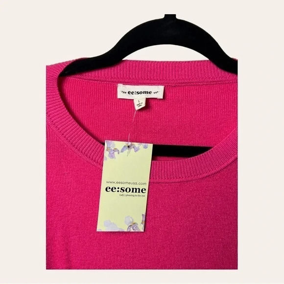 1191. ee:some LONG BALLOON SLEEVE SWEATER HOT PINK IN COLOR SIZE LARGE KNITTED - Picture 8 of 12